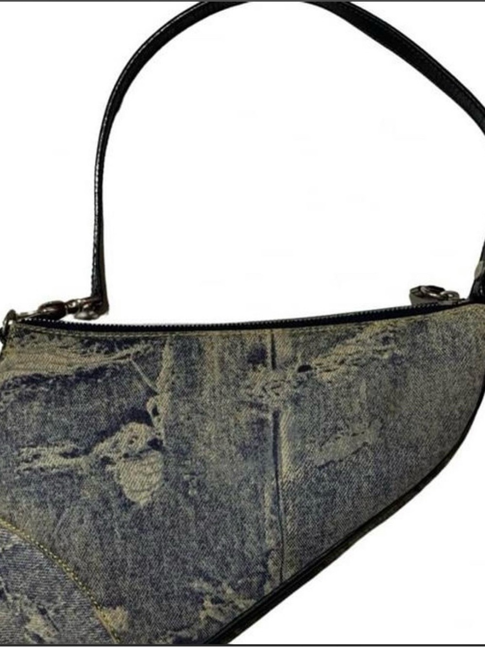 Dior Distressed Denim Shoulder Bag with Black Strap